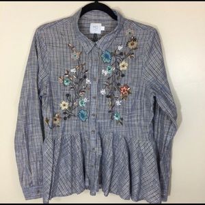 Anthro HDParis Ella Embroidered Peplum Shi…